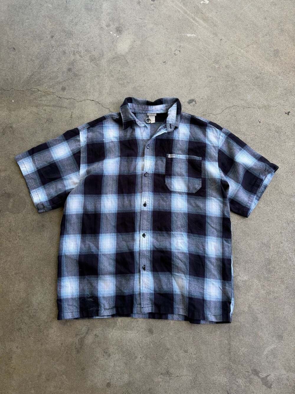 Caltop Vintage Short Sleeve Plaid Flannel Button Up Shirt